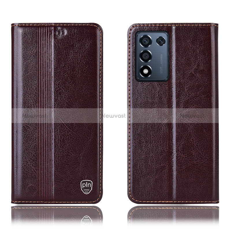 Leather Case Stands Flip Cover Holder H05P for Oppo K9S 5G Brown