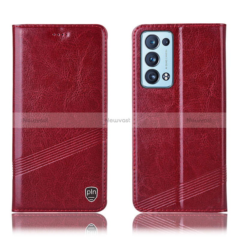 Leather Case Stands Flip Cover Holder H05P for Oppo Reno6 Pro+ Plus 5G Red