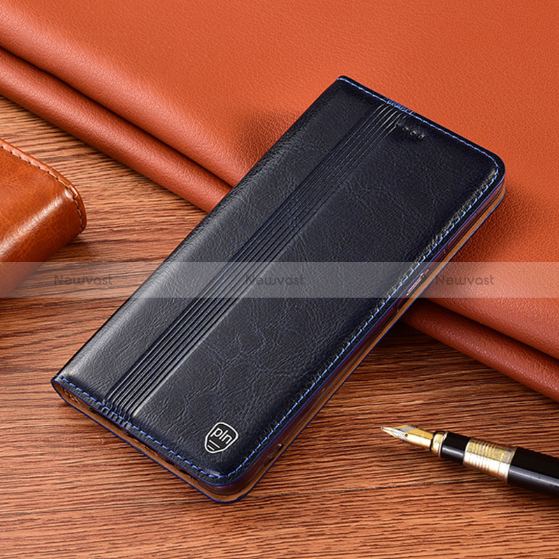 Leather Case Stands Flip Cover Holder H05P for Oppo Reno6 Z 5G Blue