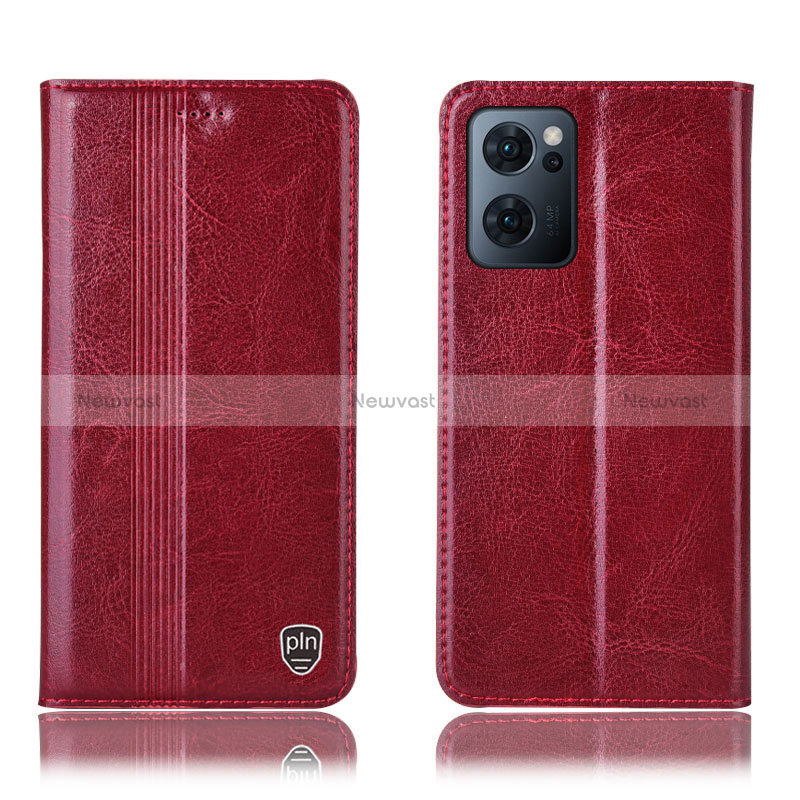 Leather Case Stands Flip Cover Holder H05P for Oppo Reno7 5G Red