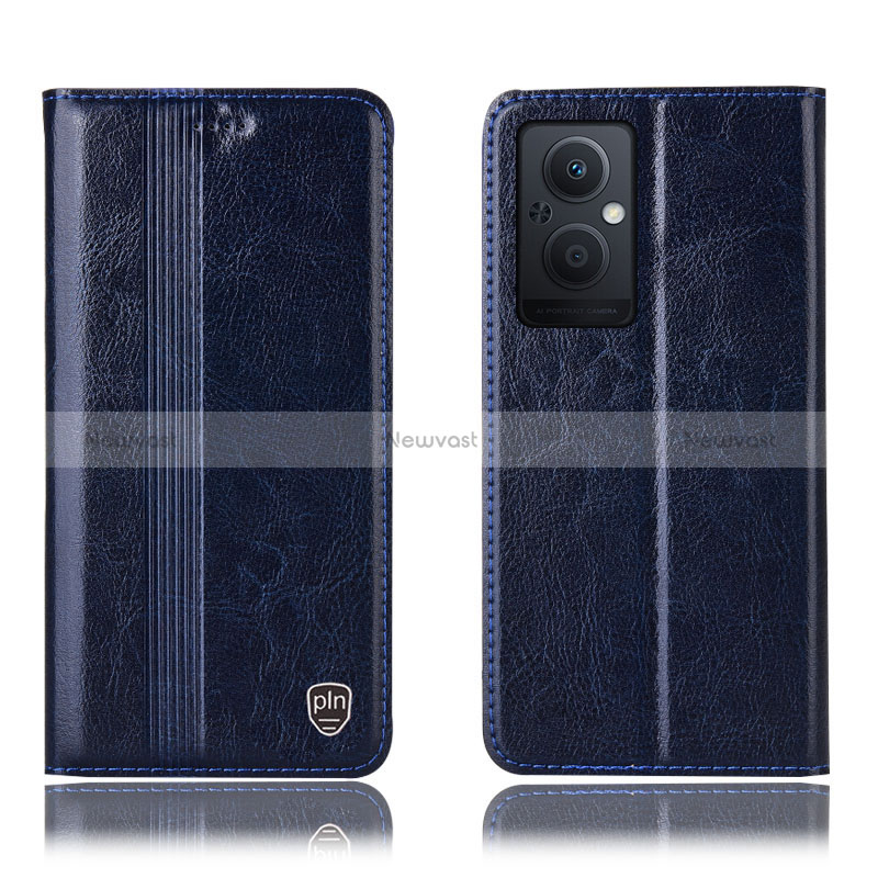 Leather Case Stands Flip Cover Holder H05P for Oppo Reno7 Lite 5G Blue