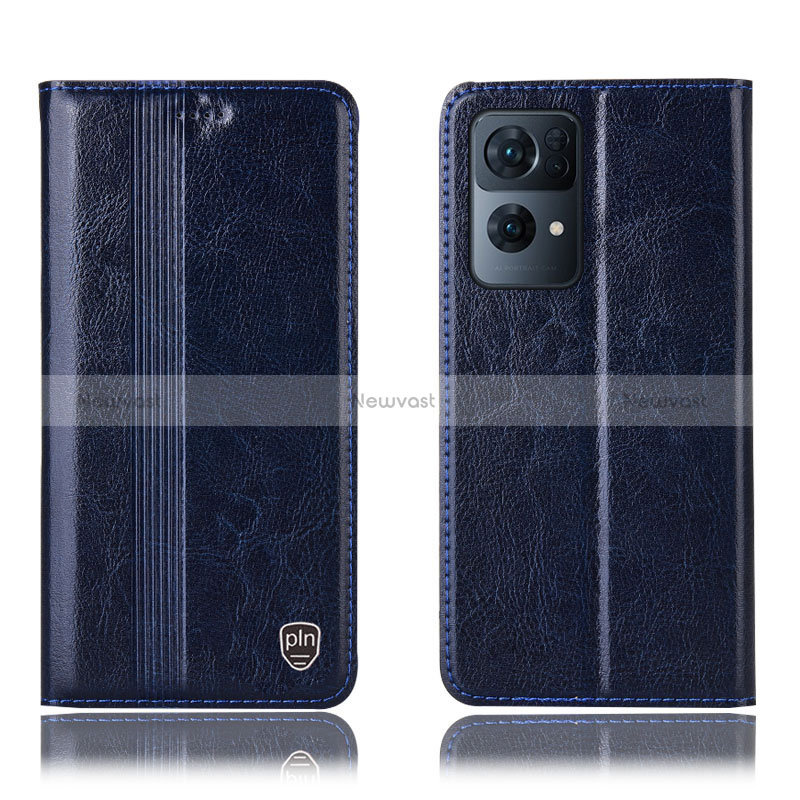 Leather Case Stands Flip Cover Holder H05P for Oppo Reno7 Pro 5G Blue