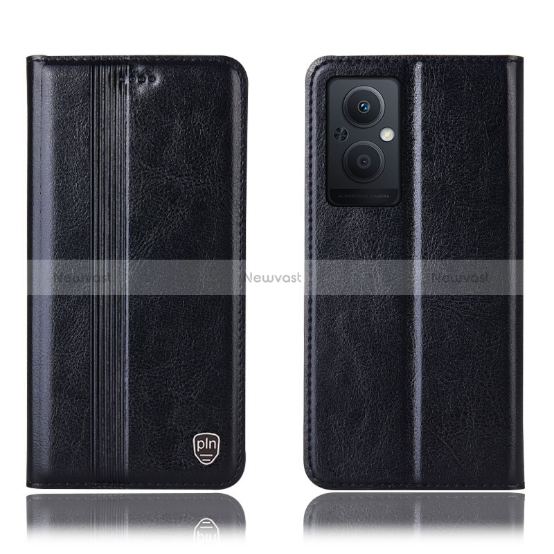 Leather Case Stands Flip Cover Holder H05P for Oppo Reno8 Z 5G Black