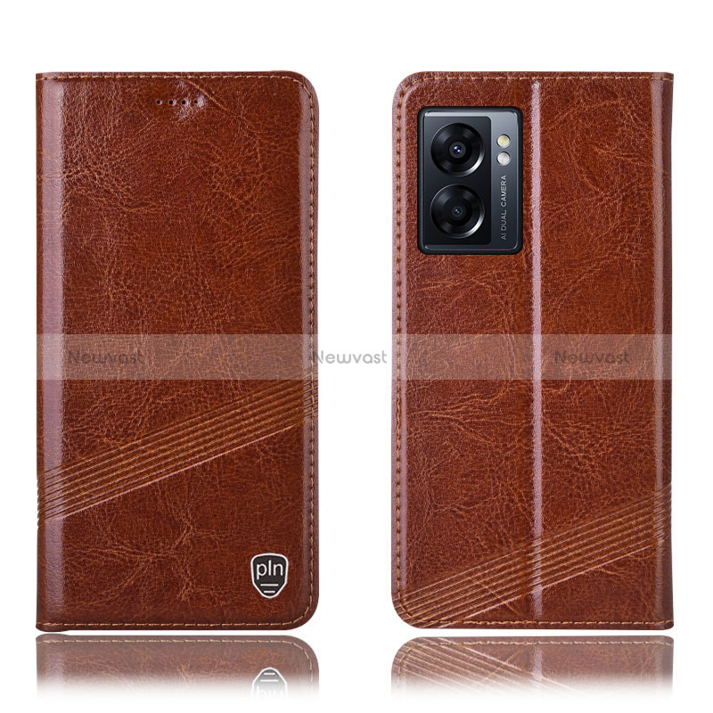 Leather Case Stands Flip Cover Holder H05P for Realme V23 5G Light Brown