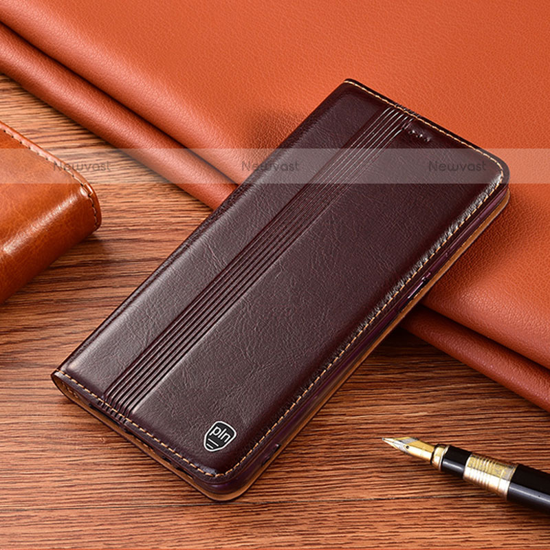Leather Case Stands Flip Cover Holder H05P for Samsung Galaxy Note 10 Lite Brown