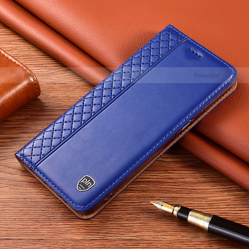 Leather Case Stands Flip Cover Holder H05P for Samsung Galaxy S21 FE 5G Blue