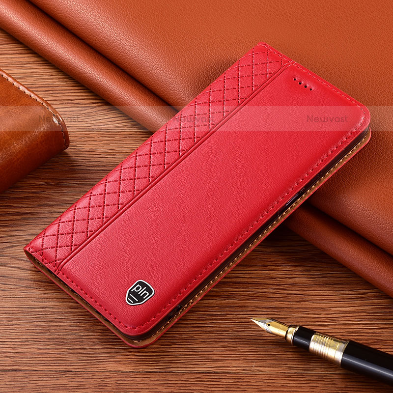 Leather Case Stands Flip Cover Holder H05P for Samsung Galaxy S21 Ultra 5G Red