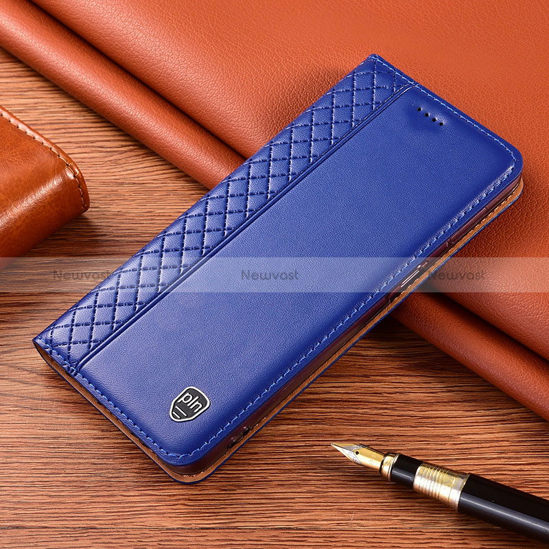 Leather Case Stands Flip Cover Holder H05P for Samsung Galaxy S24 5G Blue