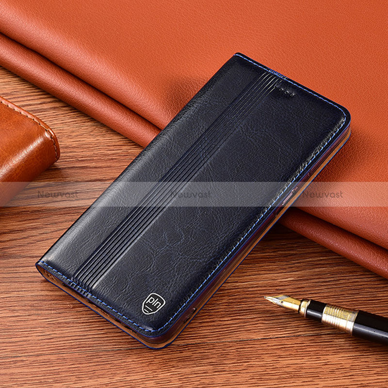 Leather Case Stands Flip Cover Holder H05P for Sony Xperia 1 V Blue