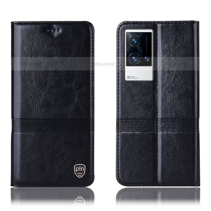 Leather Case Stands Flip Cover Holder H05P for Vivo iQOO 8 5G Black