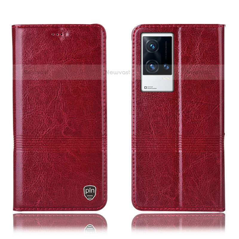 Leather Case Stands Flip Cover Holder H05P for Vivo iQOO 8 5G Red