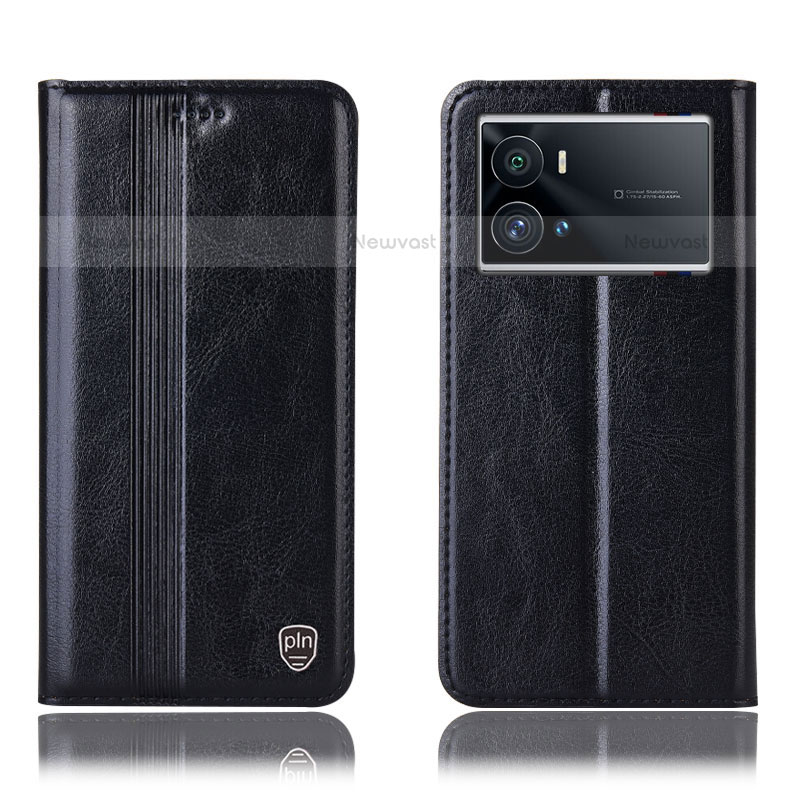 Leather Case Stands Flip Cover Holder H05P for Vivo iQOO 9 5G Black