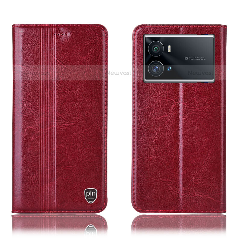 Leather Case Stands Flip Cover Holder H05P for Vivo iQOO 9 Pro 5G Red