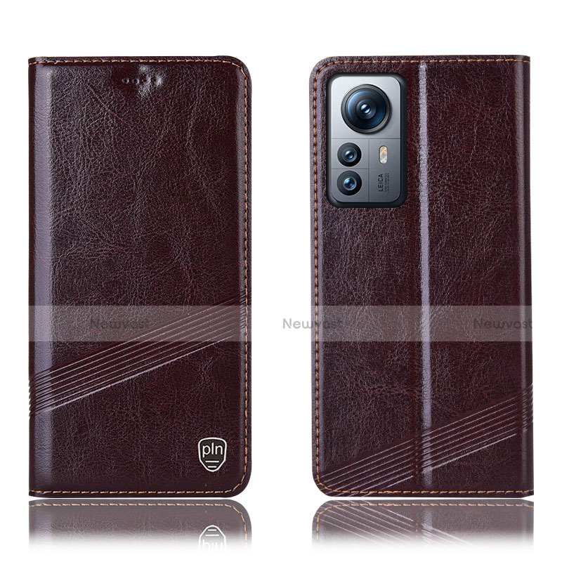 Leather Case Stands Flip Cover Holder H05P for Xiaomi Mi 12 5G Brown