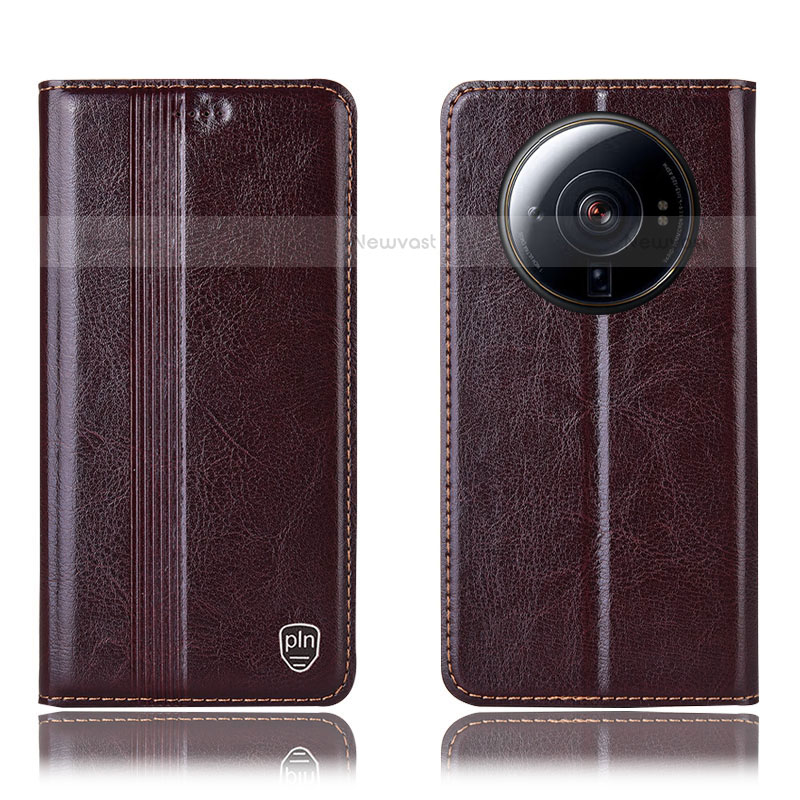 Leather Case Stands Flip Cover Holder H05P for Xiaomi Mi 12 Ultra 5G Brown