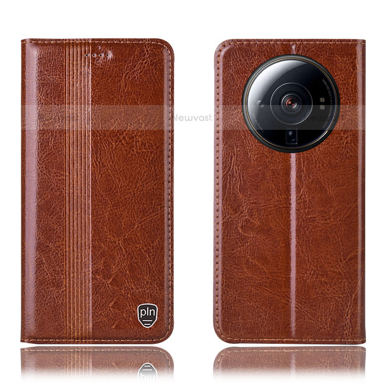 Leather Case Stands Flip Cover Holder H05P for Xiaomi Mi 12 Ultra 5G Light Brown