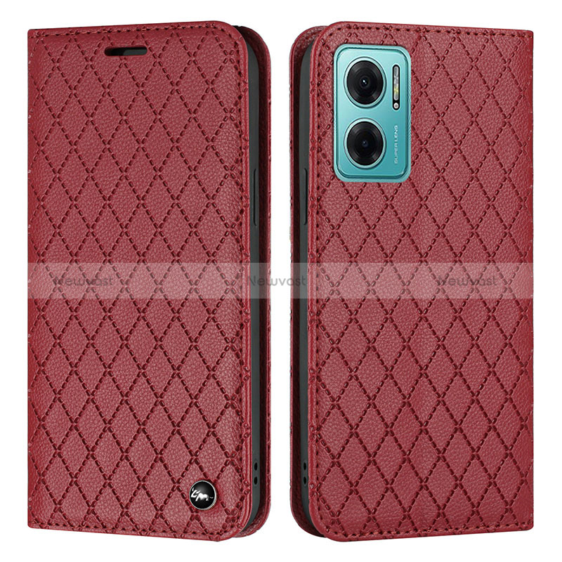 Leather Case Stands Flip Cover Holder H05X for Xiaomi Redmi 10 Prime Plus 5G Red