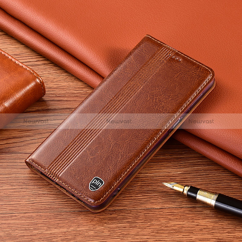 Leather Case Stands Flip Cover Holder H06P for Apple iPhone 12 Mini Light Brown