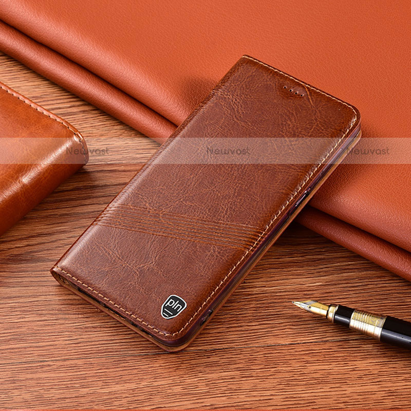 Leather Case Stands Flip Cover Holder H06P for Motorola Moto Edge 20 Lite 5G Light Brown