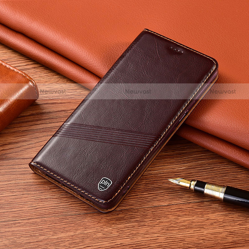 Leather Case Stands Flip Cover Holder H06P for Motorola Moto Edge 20 Pro 5G Brown