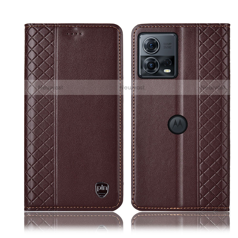 Leather Case Stands Flip Cover Holder H06P for Motorola Moto Edge 30 Fusion 5G Brown