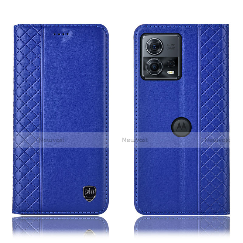 Leather Case Stands Flip Cover Holder H06P for Motorola Moto Edge S30 Pro 5G Blue