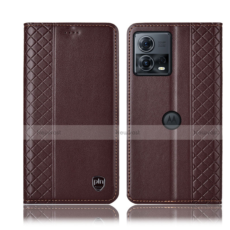 Leather Case Stands Flip Cover Holder H06P for Motorola Moto Edge S30 Pro 5G Brown