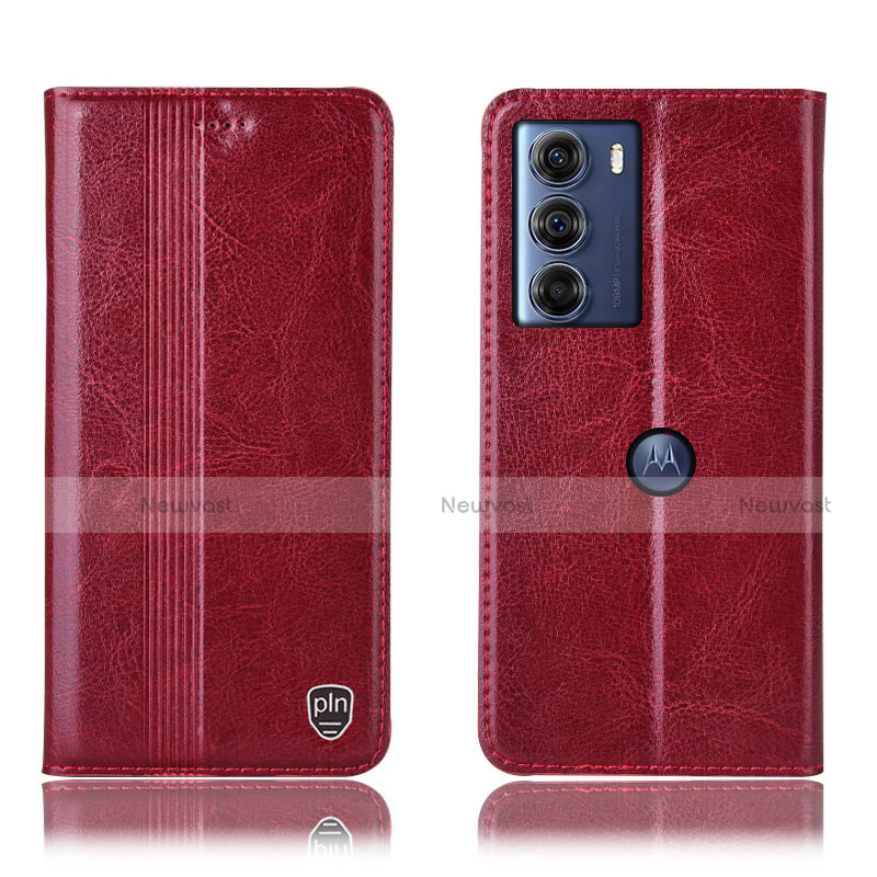 Leather Case Stands Flip Cover Holder H06P for Motorola Moto G200 5G Red