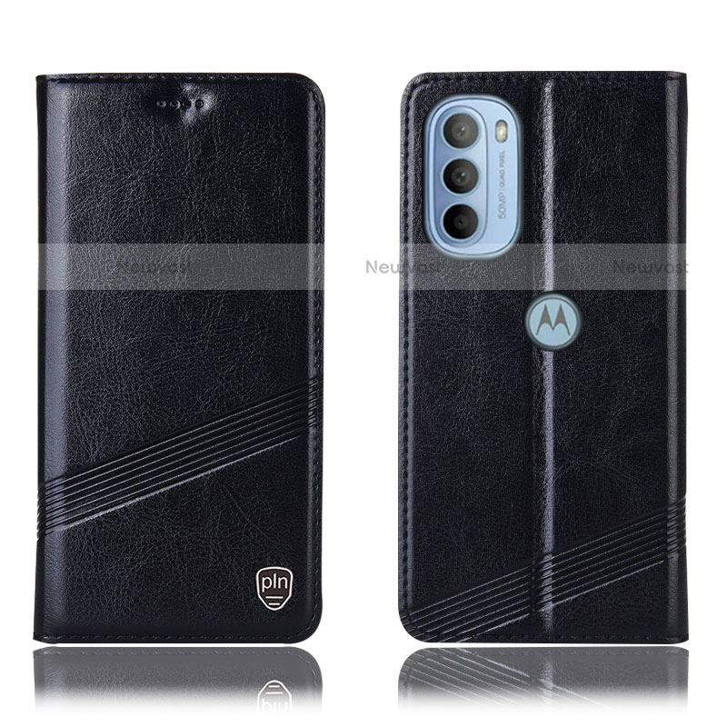 Leather Case Stands Flip Cover Holder H06P for Motorola Moto G31 Black