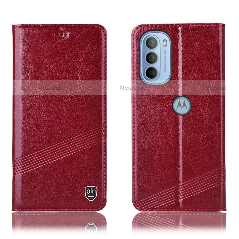 Leather Case Stands Flip Cover Holder H06P for Motorola Moto G31 Red