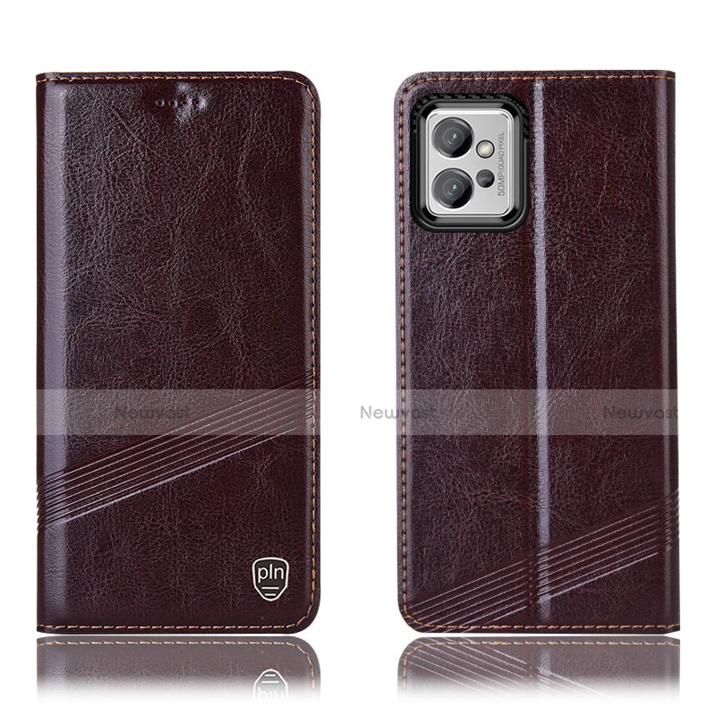 Leather Case Stands Flip Cover Holder H06P for Motorola Moto G32 Brown