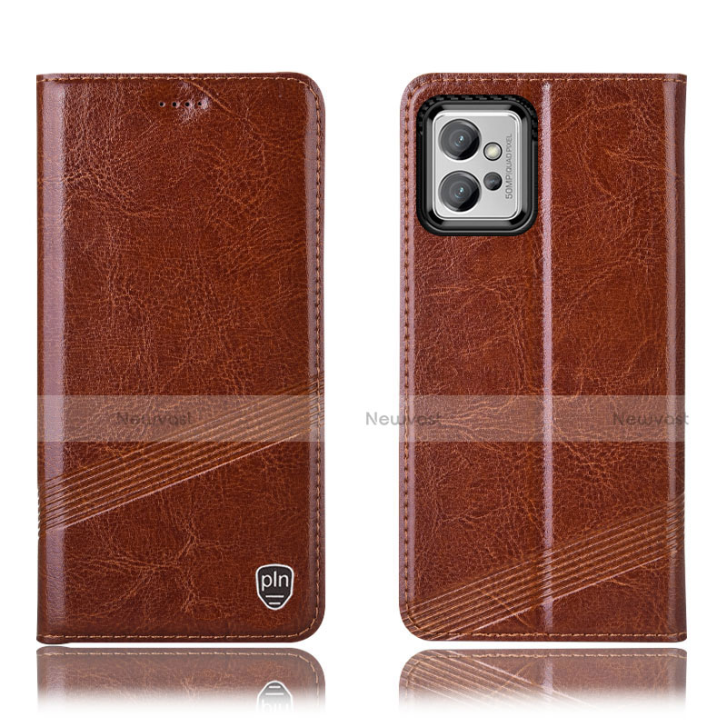 Leather Case Stands Flip Cover Holder H06P for Motorola Moto G32 Light Brown