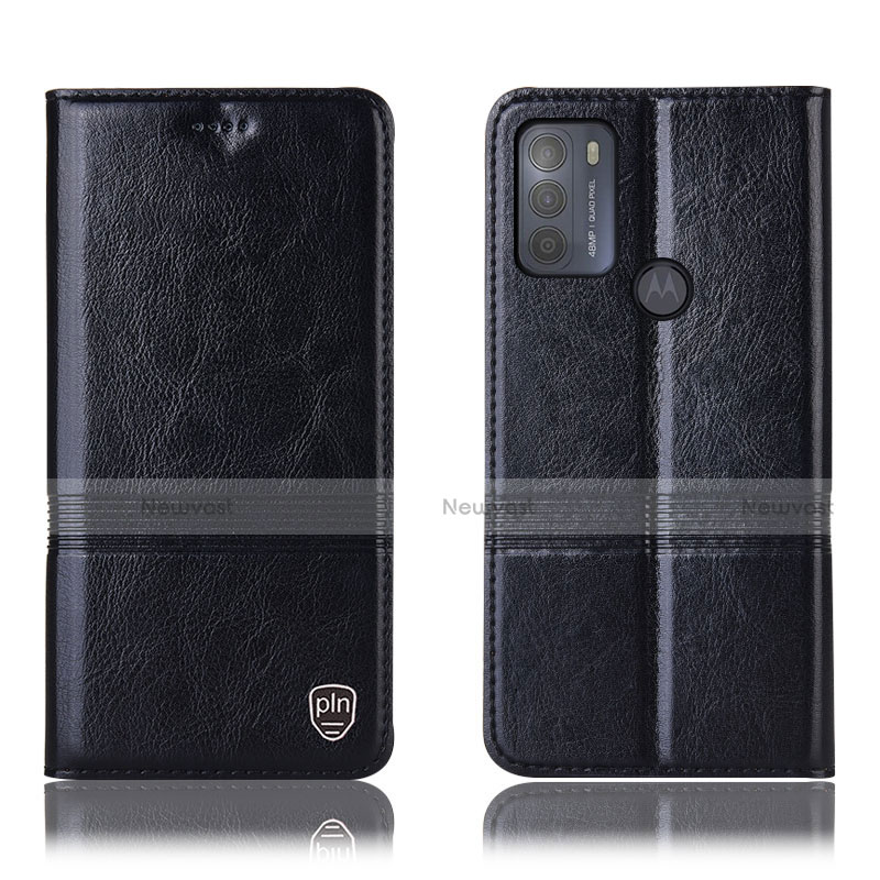 Leather Case Stands Flip Cover Holder H06P for Motorola Moto G50 Black