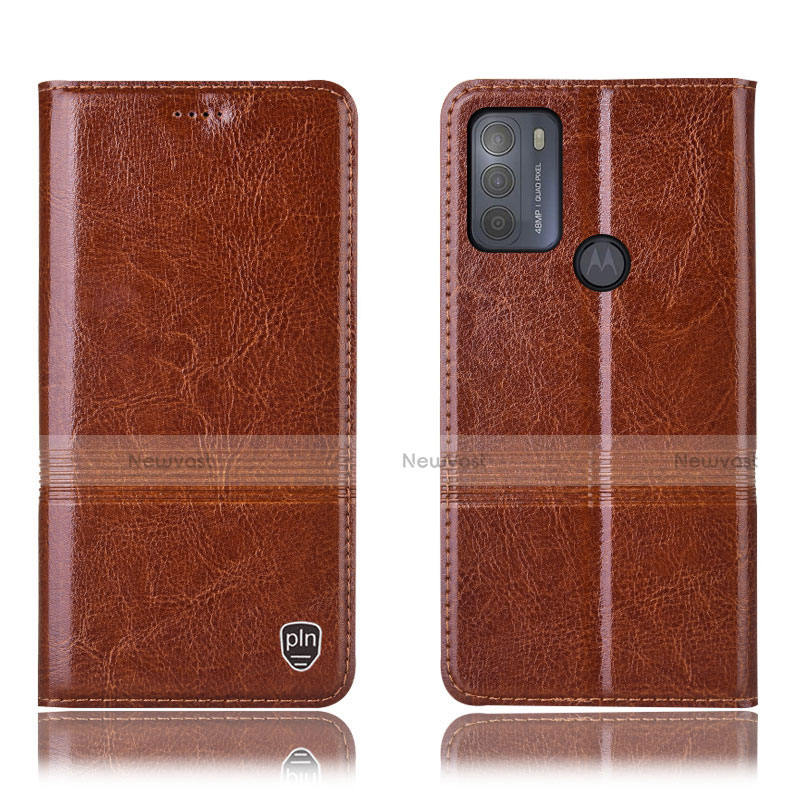 Leather Case Stands Flip Cover Holder H06P for Motorola Moto G50 Light Brown