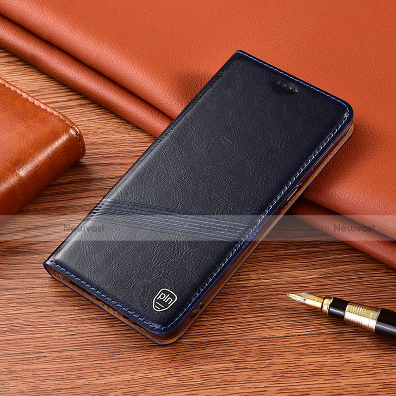 Leather Case Stands Flip Cover Holder H06P for Motorola Moto G60 Blue