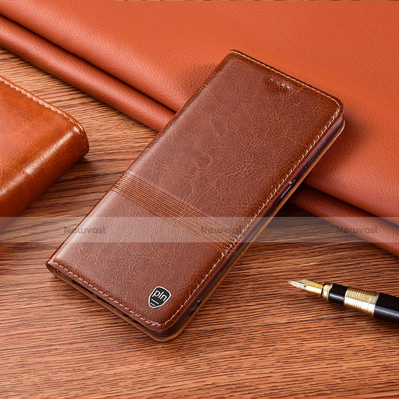 Leather Case Stands Flip Cover Holder H06P for Motorola Moto G62 5G Light Brown