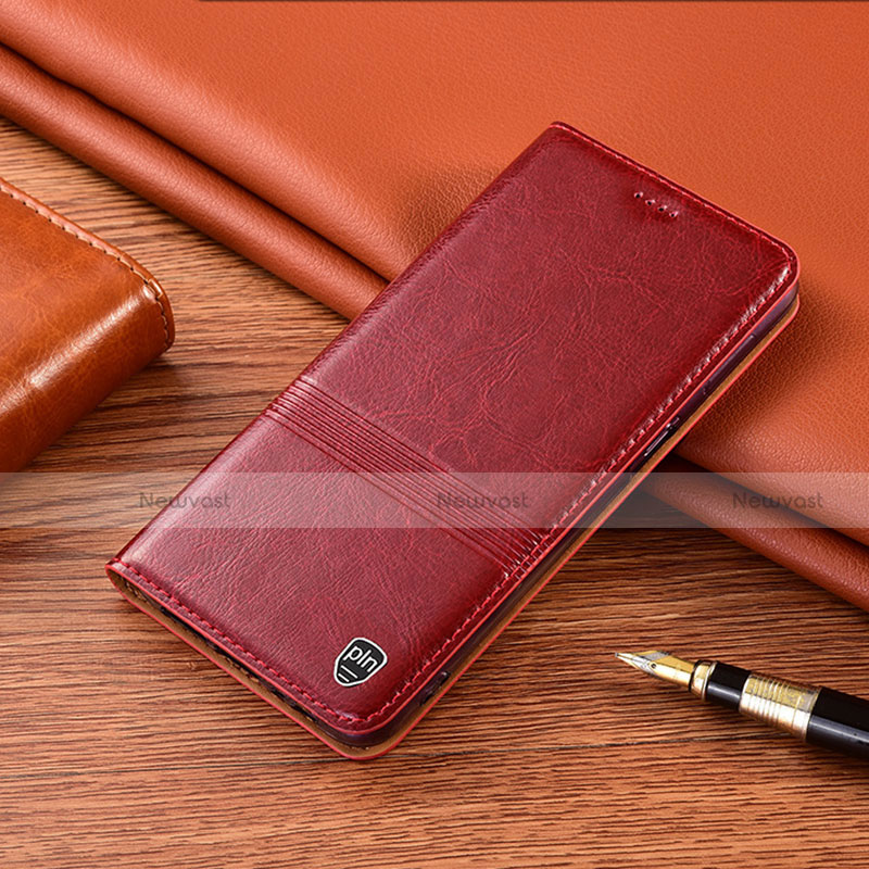 Leather Case Stands Flip Cover Holder H06P for Motorola Moto G62 5G Red