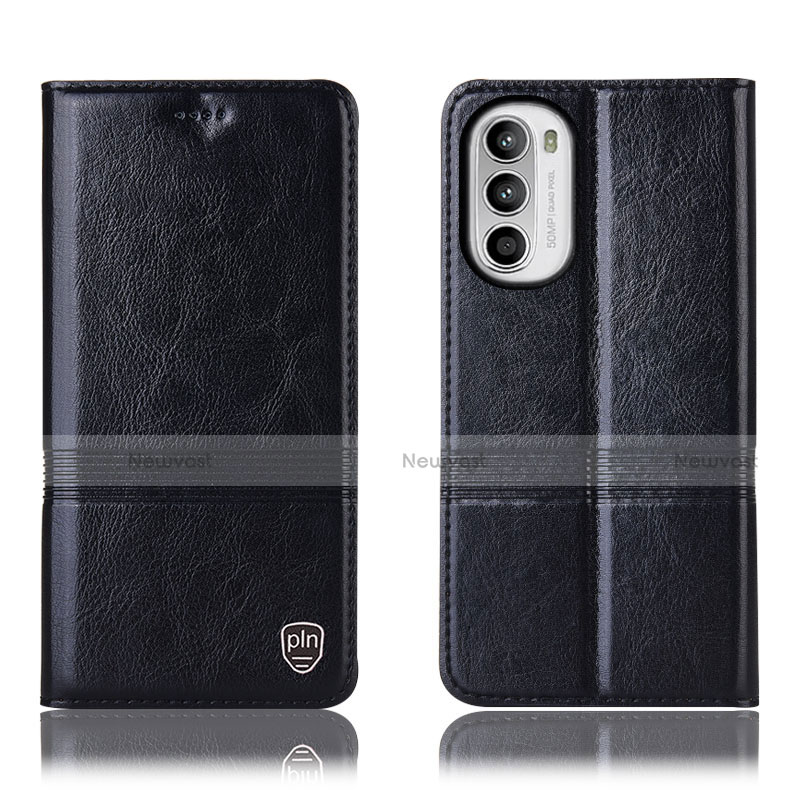 Leather Case Stands Flip Cover Holder H06P for Motorola Moto G82 5G Black