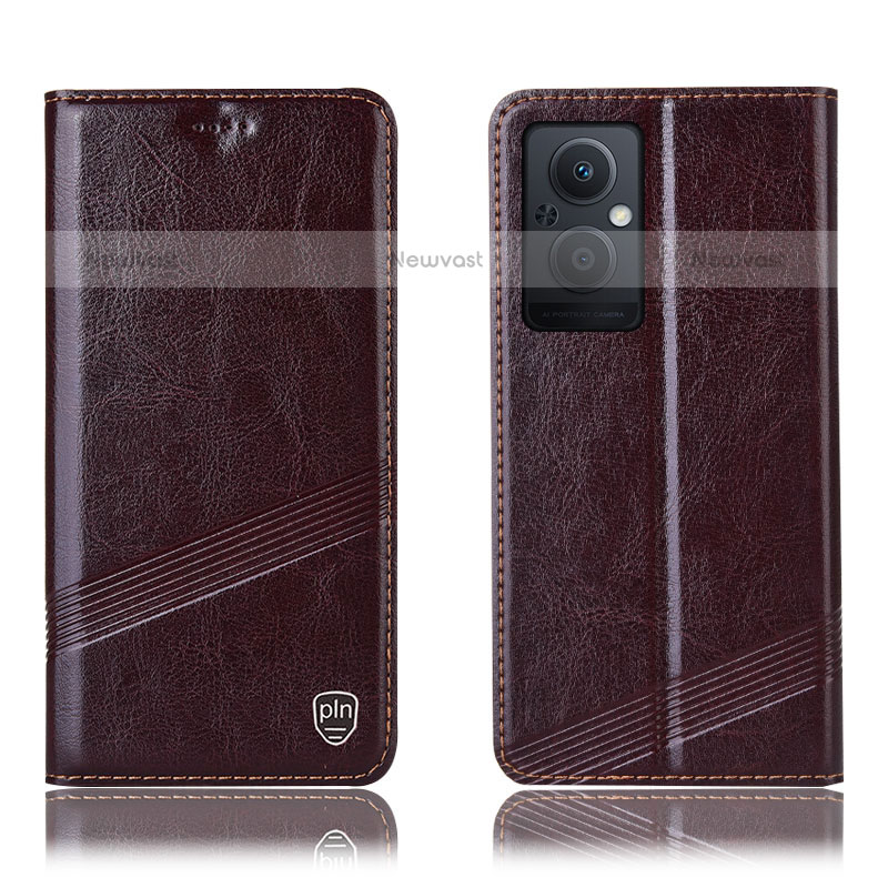 Leather Case Stands Flip Cover Holder H06P for OnePlus Nord N20 5G Brown