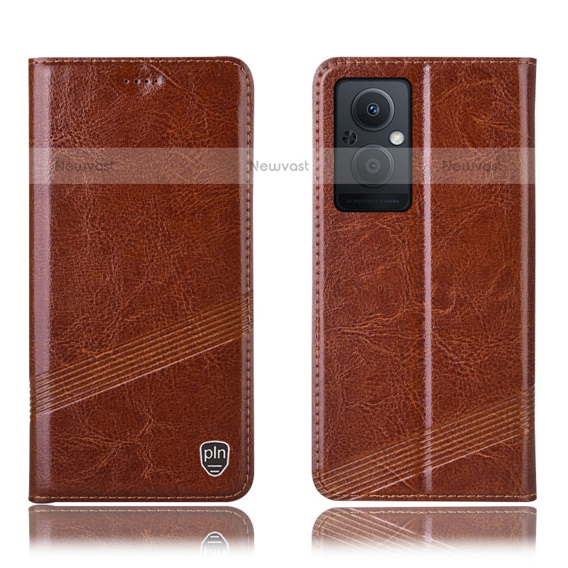 Leather Case Stands Flip Cover Holder H06P for OnePlus Nord N20 5G Light Brown