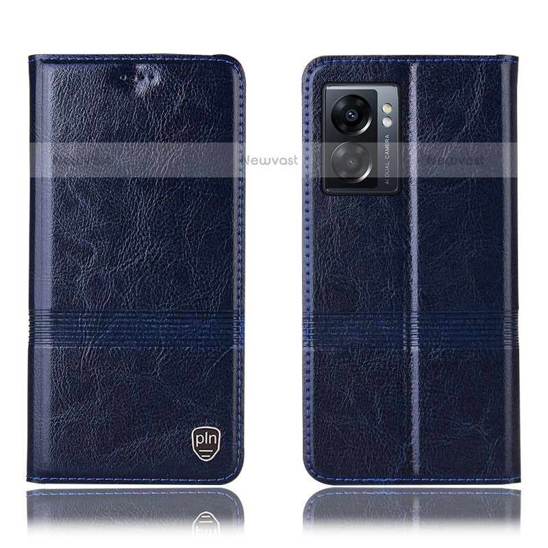 Leather Case Stands Flip Cover Holder H06P for OnePlus Nord N300 5G Blue
