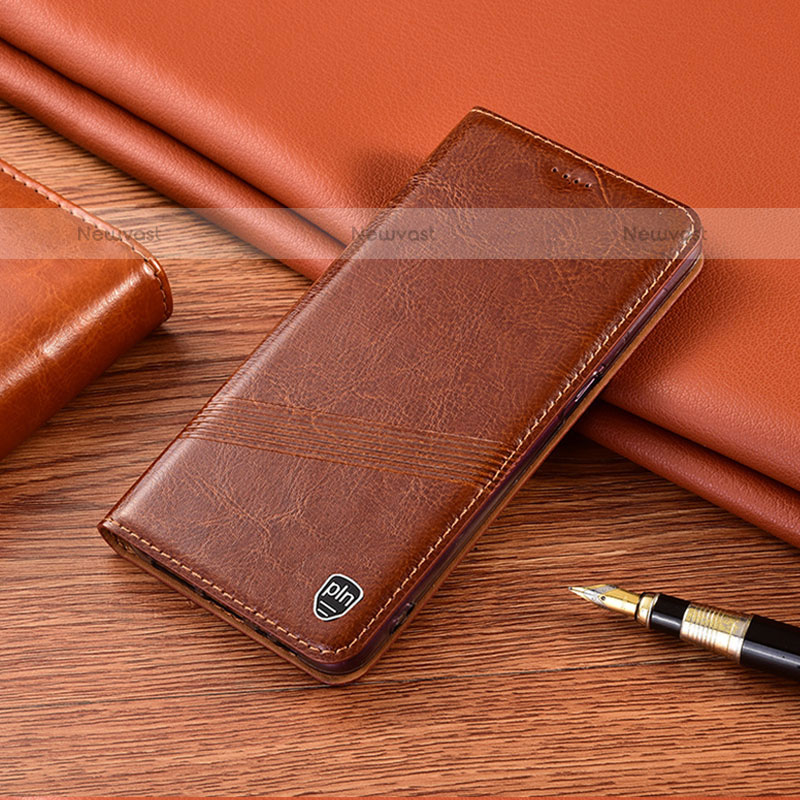 Leather Case Stands Flip Cover Holder H06P for Oppo A53 Light Brown