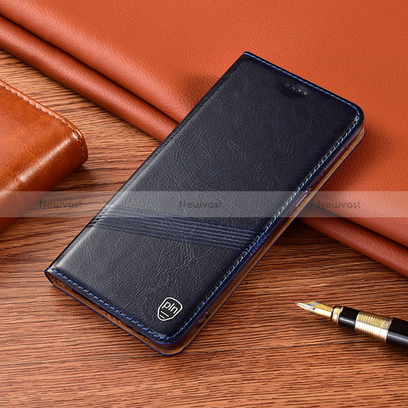 Leather Case Stands Flip Cover Holder H06P for Oppo A96 4G Blue