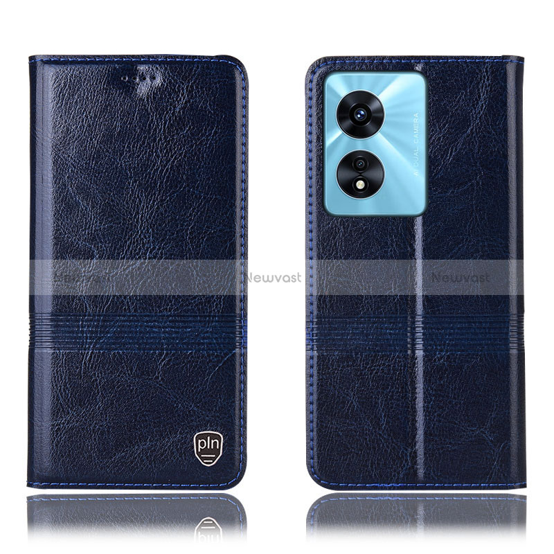 Leather Case Stands Flip Cover Holder H06P for Oppo A97 5G Blue