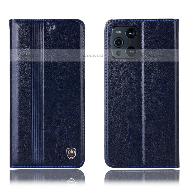 Leather Case Stands Flip Cover Holder H06P for Oppo Find X3 Pro 5G Blue