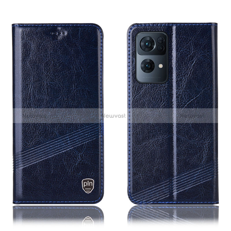 Leather Case Stands Flip Cover Holder H06P for Oppo Reno7 Pro 5G Blue