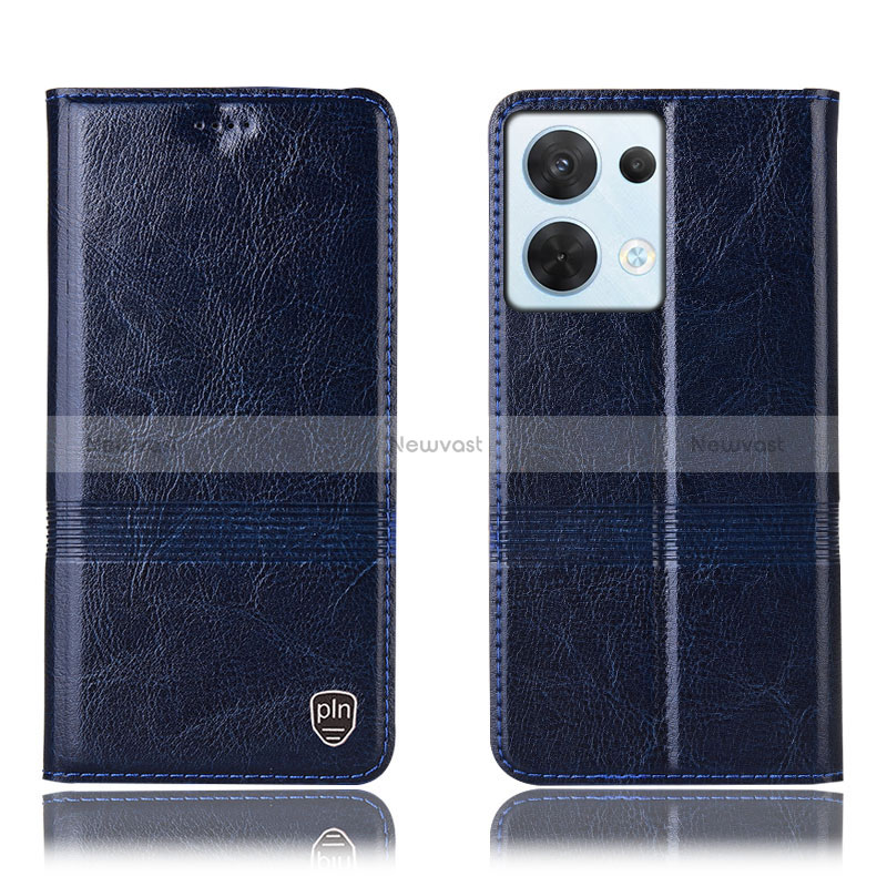 Leather Case Stands Flip Cover Holder H06P for Oppo Reno8 5G Blue