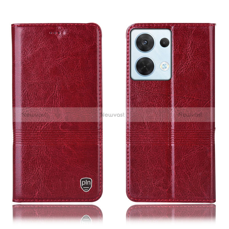 Leather Case Stands Flip Cover Holder H06P for Oppo Reno9 5G Red