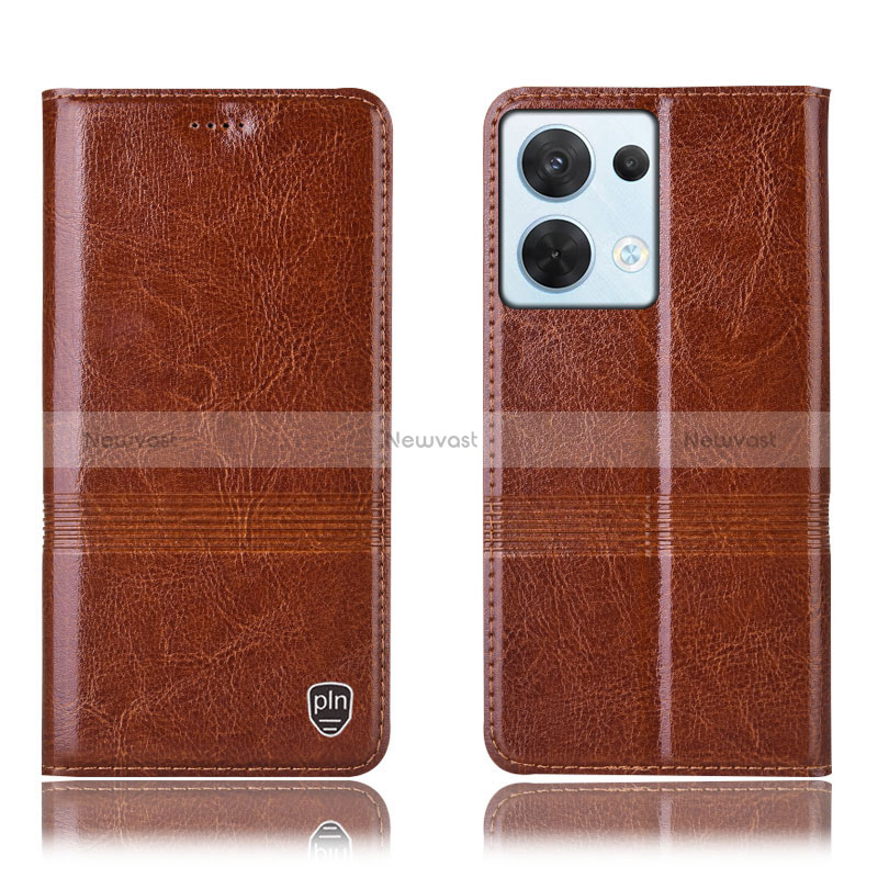 Leather Case Stands Flip Cover Holder H06P for Oppo Reno9 Pro 5G Light Brown