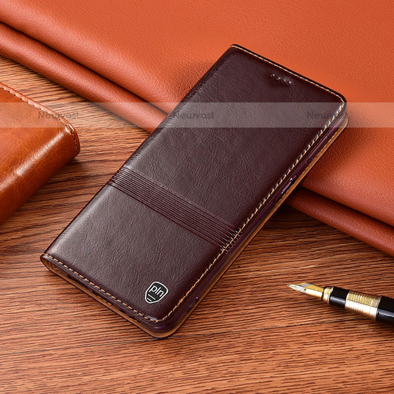 Leather Case Stands Flip Cover Holder H06P for Samsung Galaxy A23 5G Brown